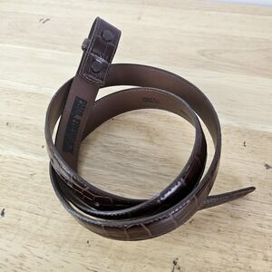 Paul Fredrick Embossed Italian Calfskin Leather Belt – Brown Size 40 (No Buckle)